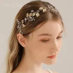 アンティークゴールドリーフヘッドドレスカチューシャウェディング結婚式成人式発表会のサムネイル
