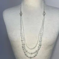 マグネット式 3連ロングパールネックレス チョーカー　ネックレス アイボリー