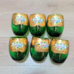 希少 刻印入 Caroli Venezia ベネチアングラス 6客セット 金彩