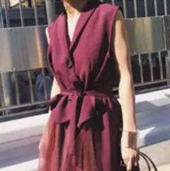 ⭐︎極美品⭐︎ボルドー⭐︎Ameri チュールドッキングドレス ワンピース