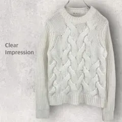 【クリアインプレッション】ニットセーター M ケーブルニット クールネック 冬服
