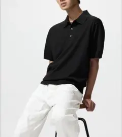 ウォッシャブルニットポロセーター　ブラック