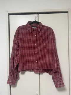 U.S. POLO ASSN. 赤白チェック 短丈長袖シャツ F