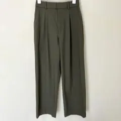 ユニクロ タックワイドパンツ S カーキ