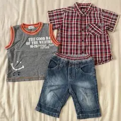 タンクトップ　チェックシャツ　ハーフパンツ　90cm 95cm セット　男の子