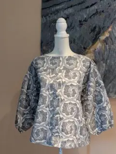 正絹　紬　着物リメイク　七分袖　プルオーバー　ブラウス