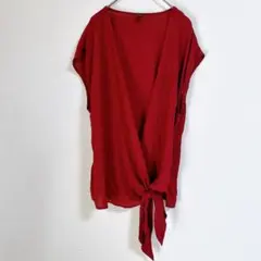 SHEINブラウス Vネック フロントリボン 赤 XL 体型カバー大きいサイズ