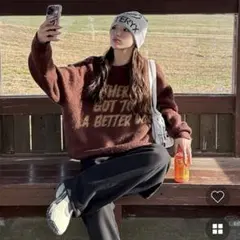 NUGU (ユニセックス) ジャガードレタリングイングリッシュニット