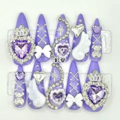 【現品】ネイルチップ 紫 ホワイト 地雷系 量産型 サブカル ゆめかわ パンク