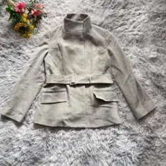 アンタイトル　ショートコート　【M】2　グレー　アンゴラ　ウール　スタンドカラー