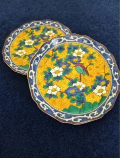 【九谷焼】花と鳥のデザイン 皿 2枚セット