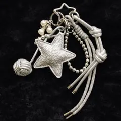 新品じゃらじゃらキーホルダー バッグチャーム チャーム パラコード 星 シルバー