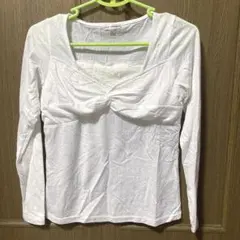 トップス 長袖 白 ドット リボン レース M a.v.v