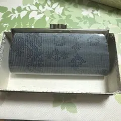 クラッチバッグ 青系 模様入り　大島紬
