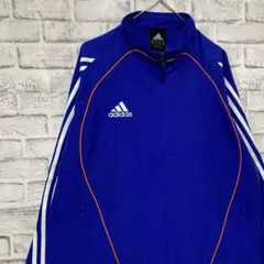 アディダス ナイロンジャケット　ブルーM ロゴ刺繍　0122
