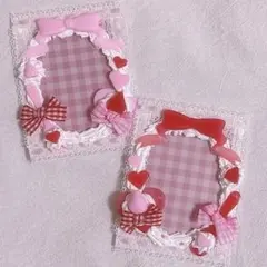 ホイップデコ トレカケース ペア 量産型 ガーリーリボン ピンク×赤 いちご ♡