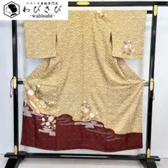 507ag63□七五三 七歳 女児 着物&袋帯 金駒刺繍 蝶 青海波□状態良好