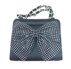 【美品】ダイアナビジューリボンバッグ 黒 チェーン 2WAY 結婚式 パーティー