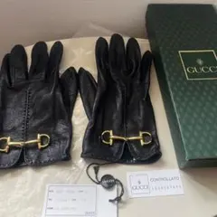 GUCCI レザー ブラック グローブ S
