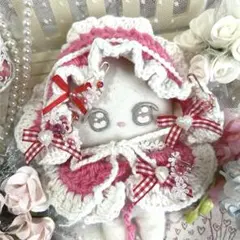 ぬい服 12cm ヘッドドレス チェリーピンク ギンガムチェックリボン 赤