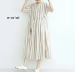 merlotメルロー ◢リネンレーヨン太ストライプワンピース　麻レーヨンゆったりのサムネイル