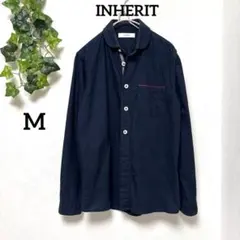 美品【INHERIT 】長袖シャツ ネイビー 綿100% M マリンカラー