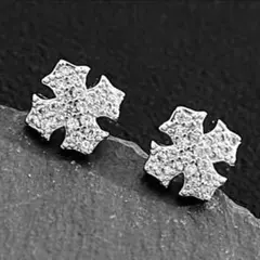 最高級CZ 18KGP クロス パヴェ ピアス アヴァランチ系 ギラギラ 両耳用