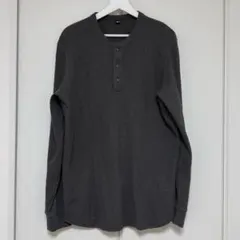 ユニクロ ワッフルヘンリーネックTシャツ グレー