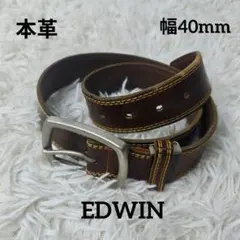 【匿名配送】EDWIN 本革 レザーベルト 幅40mm 肉厚 茶　メンズ