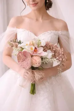 ウエディングブーケ　ブートニアセット　ピンク