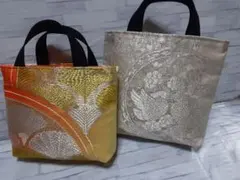 クリスマスセールハンドメイド帯リメイクバックトートバッグ2点No.920