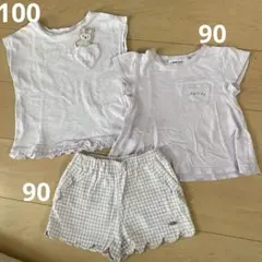 プティマイン トップス Tシャツ2枚 スカラップショートパンツセット 90