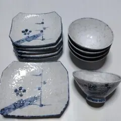 昭和　特選陶器　梅の花　茶碗5個+小皿5枚+中皿1枚セット