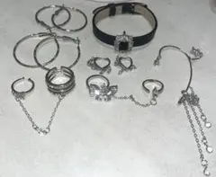 ピアスチェーンリング指輪ブレスレットピアスイヤーカフ　シルバーy2k まとめ売り