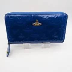 Vivienne Westwood 長財布 エナメル 総柄 オーブ ブルー