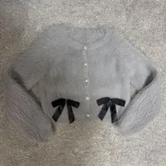 GRL シャギーニットリボンショート丈カーディガン グレー