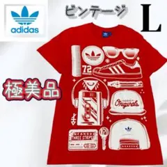 極美品✨adidas 赤ヴィンテージ　プリントTシャツ　ストリート系ユニセックス