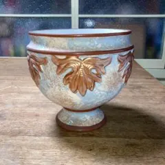 ヴィンテージ陶器鉢カバーポットフラワーベースリーフブロンズペイントスペイン