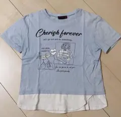 子供服 キッズ 水色 Tシャツ グラフィックプリント 150