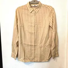 【美品】ユニクロ　ストライプ ベージュ 長袖シャツ