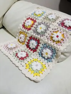 モチーフ編み ぷっくりお花 マルチカバー ニッタオル ハンドメイド