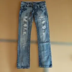 ダメージ加工 ストレートデニム インディゴ - メルカリ