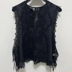 総レース ノースリーブ トップス ブラック