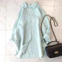 極美品:リネン100% Finamore リネンシャツ 長袖 グリーン系 42 - メルカリ