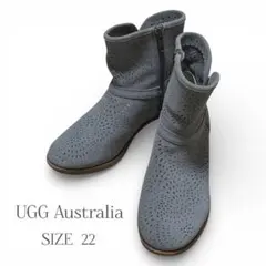 UGG アグ パンチングレザー スエード ショートブーツ グレー系 ヒール 22