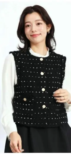 スコットクラブ系列⭐FENNEL ⭐ドットツイードショートジレ ブラック