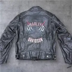 レア美品✨ハーレーダビットソン　レザージャケット　ロゴ刺繍　フレイミングイーグル