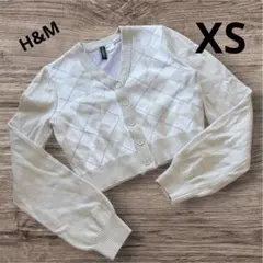 H&M アーガイル柄 ベージュ系 クロップドカーディガン　【XS】 長袖