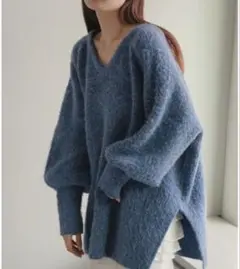 Kastane メランジVニット フリーサイズ ブルー