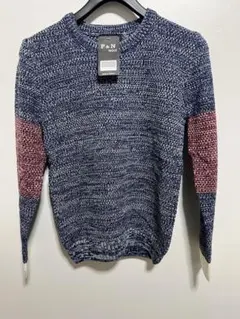 ウールニット クルーネック ネイビー/赤